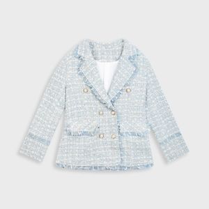 J.ing | Light Sky Blue Notched Collar Double-Breasted Jacket | Size L